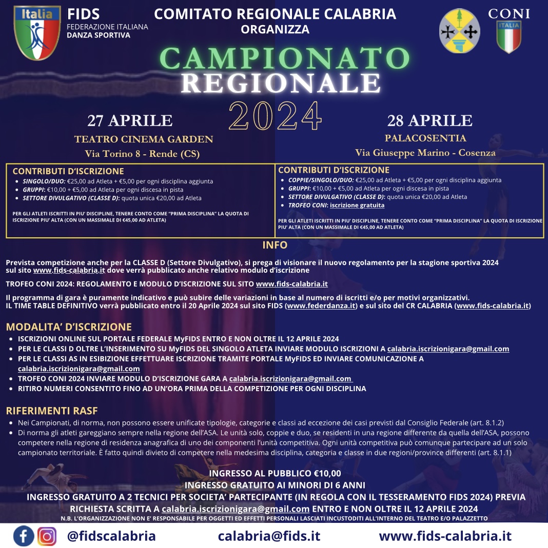 INFO CAMPIONATO REGIONALE 27 E 28 APRILE
